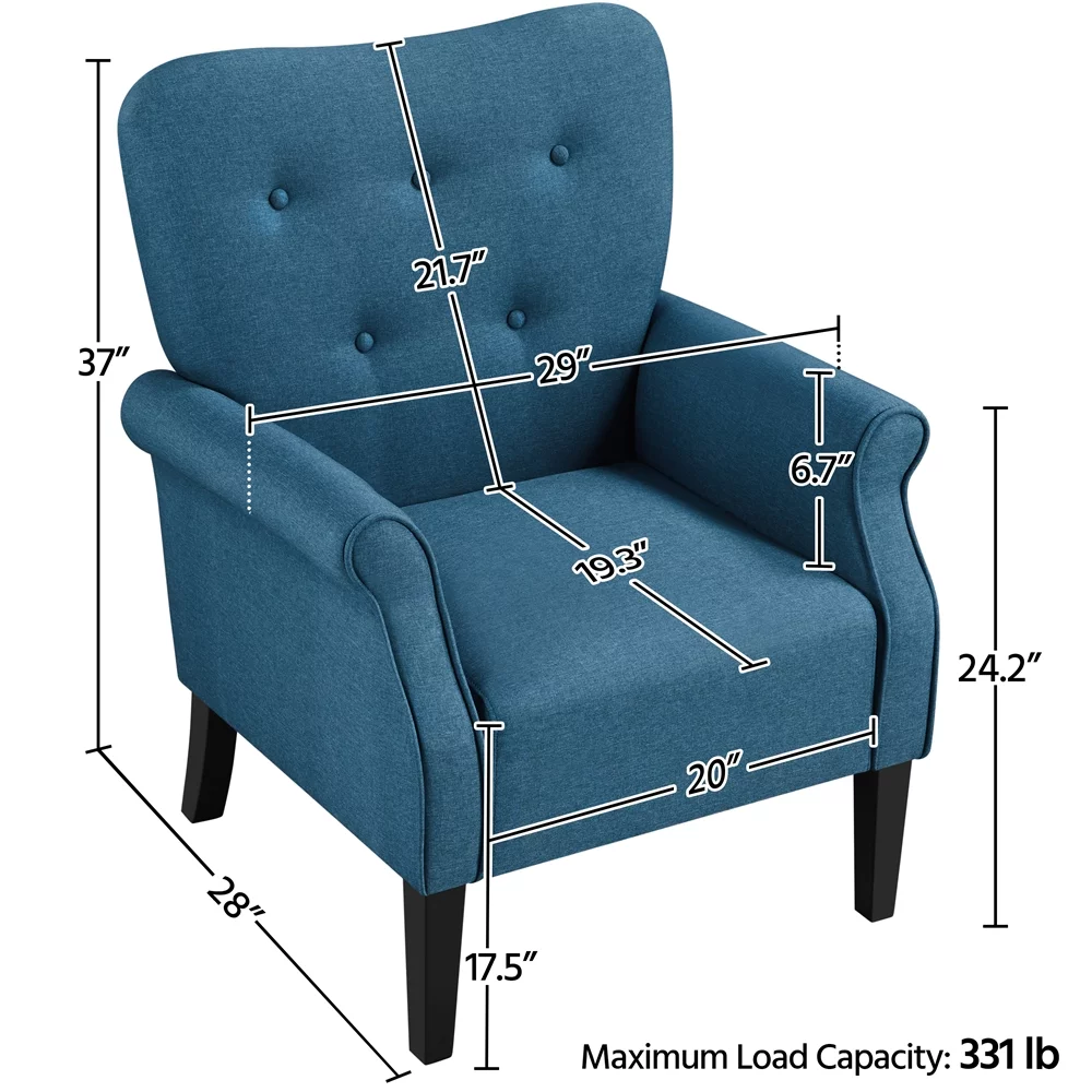 Yaheetech 2pcs Modern Upholstered Accent Chair with Wooden Leg for Living Room, Navy Blue