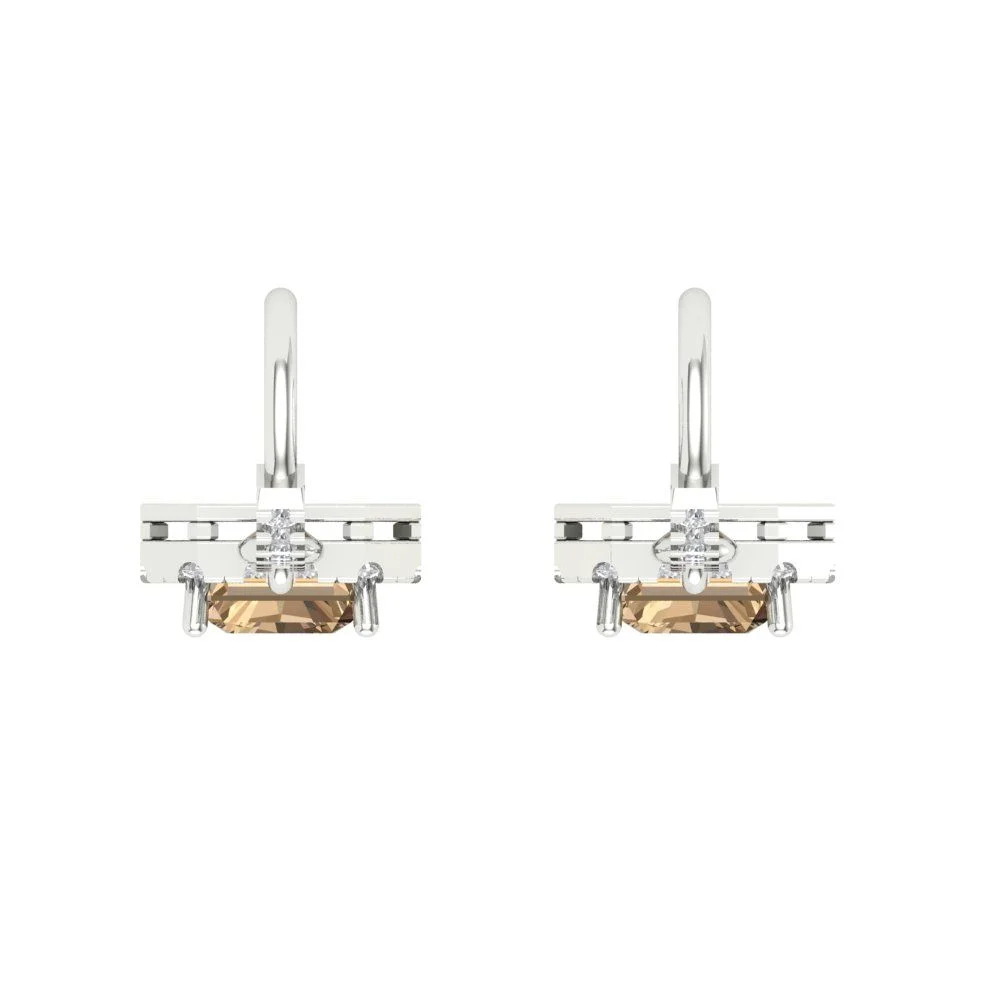 5.81Ct Brilliant Emerald Cut Halo Drop Dangle Brown Champagne Simulated Diamond Anniversary 18K White Gold Dainty Lever Back Earrings