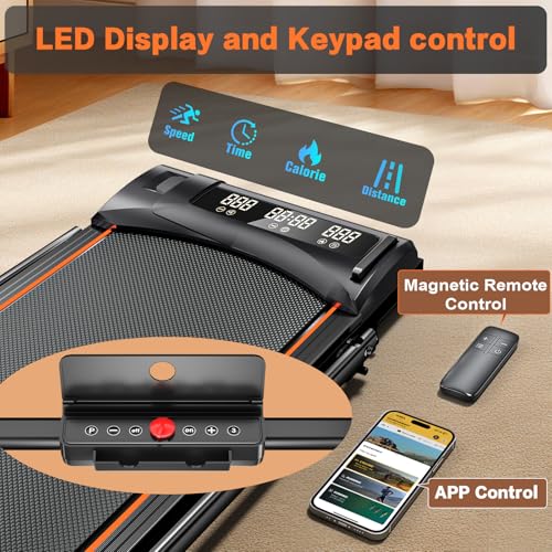 7.8MPH Incline Treadmill for Home, Walking Pad with Handle Bar, Under Desk Compact Treadmill with 350 Lbs Capacity, LED Display & APP, Remote Control