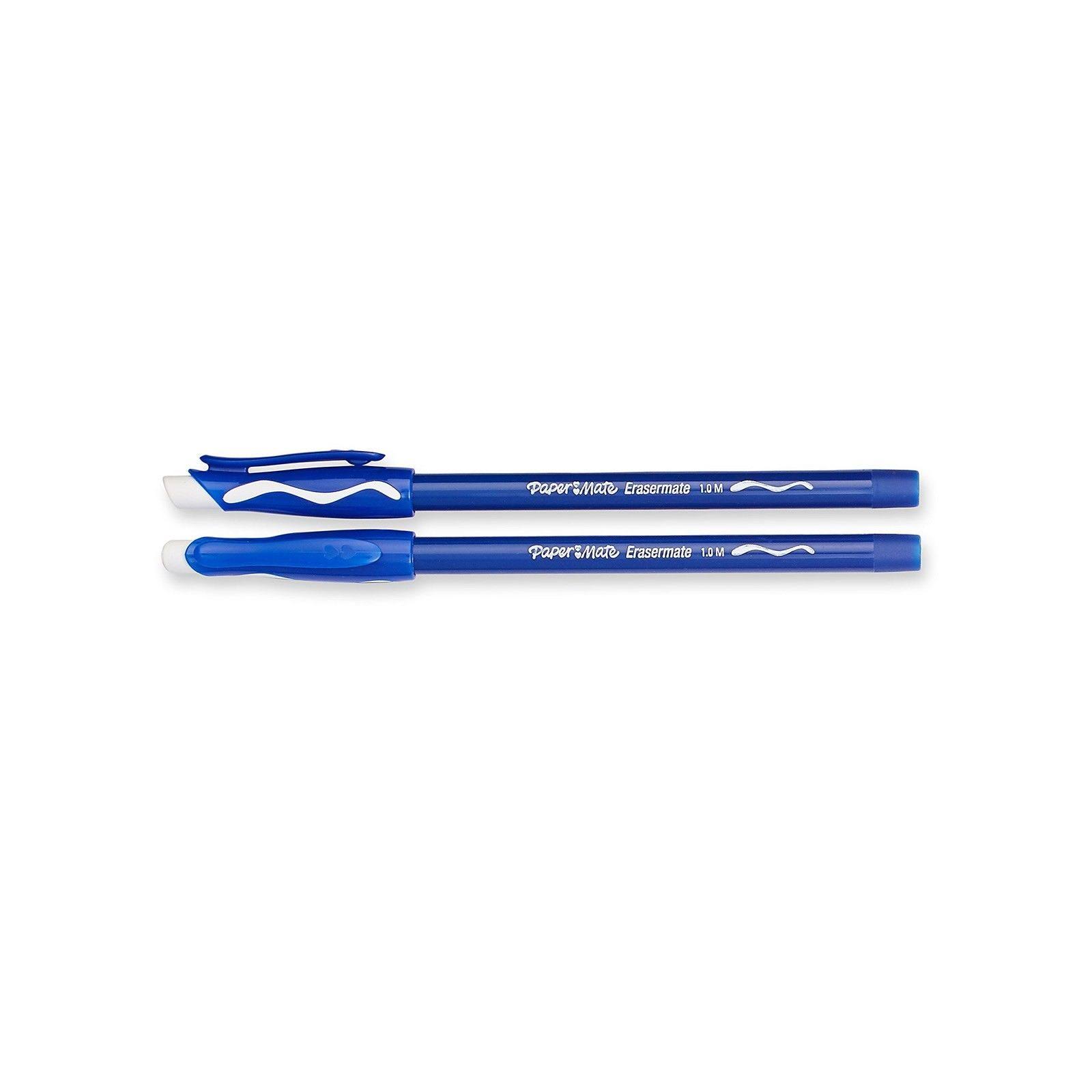 Paper Mate Erasermate Erasable Pen Medium Point Blue 12-Count