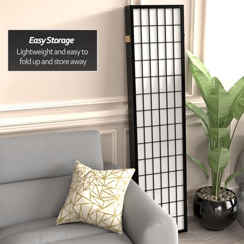 Red Lantern 6 ft. Tall Window Pane Shoji Screen-Natural-4 Panels Room Divider
