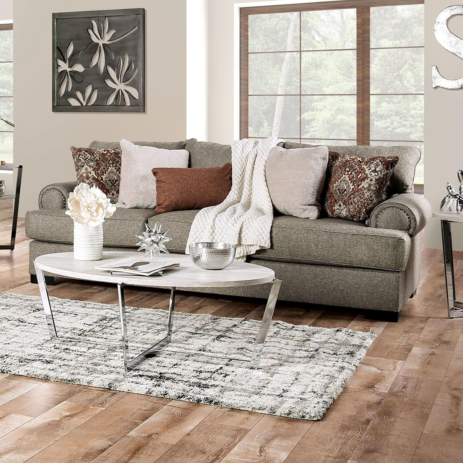 Transitional Gray Chenille Sofa Furniture of America SM1298-SF Debora
