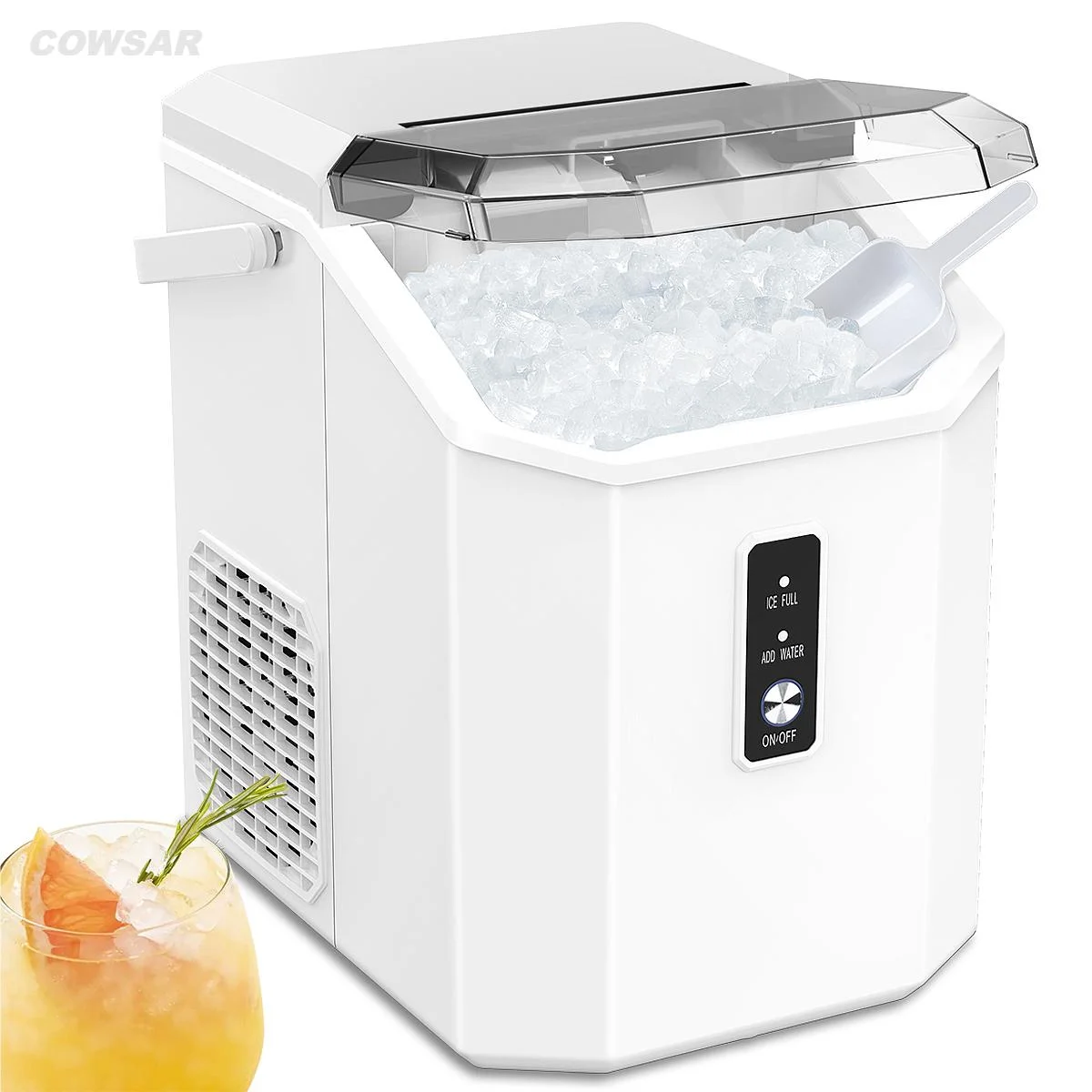 COWSAR 33lbs Countertop Nugget Ice Maker, Potable with Scoop,聽Soft Nugget Ice Ready in 10mins, Red