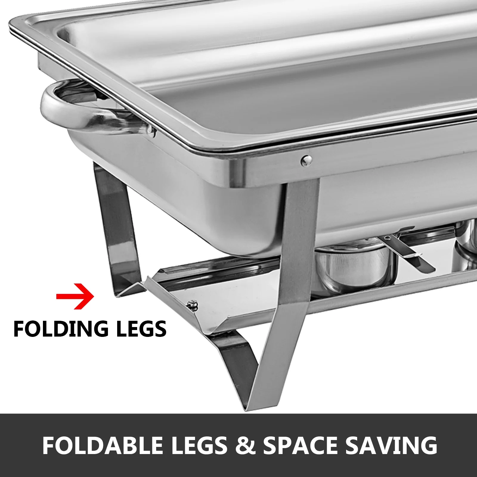 VEVORbrand Chafing Dish 4 Packs 9L/8 Quart Stainless Steel Chafer Full Size Rectangular Chafers for Catering Buffet Warmer Set with Folding Frame