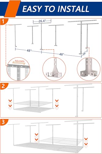 3 x 8FT Overhead Garage Storage Rack,Adjustable Ceiling Storage Racks,Garage Shelving Heavy Duty Storage Organizer System