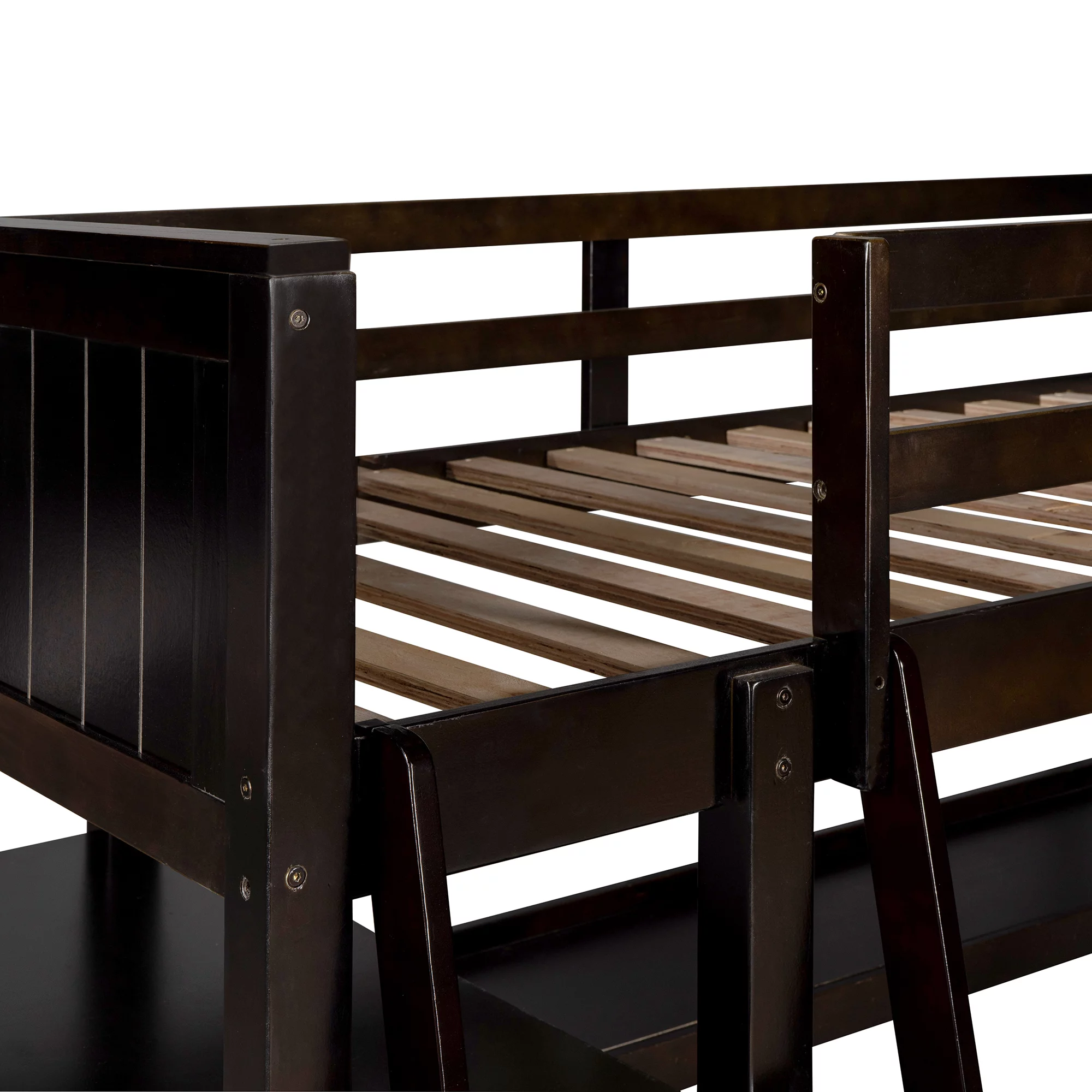Pine Wood Twin Size Loft Bed with Desk and Shelves, Built-in Drawers, Space-Saving Dorm Apartment Bedroom Loftbed Frame W/Guardrail