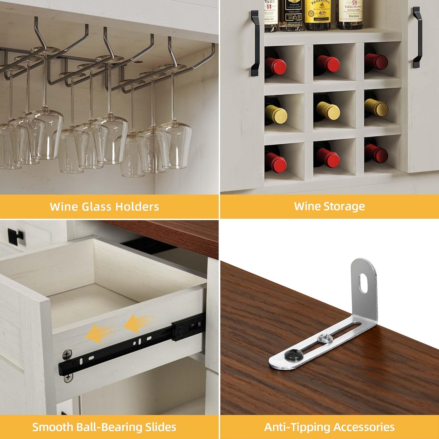 DWVO Coffee Bar Cabinet with Power Outlet/Lights, 72" Farmhouse Pantry Cabinet with Storage Shelves and 3 Drawers