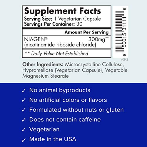 TRU NIAGEN Patented NAD Supplement for Anti Aging and Cell Regeneration, 300mg Niagen, 30 Servings | Supports Cellular Energy, Brain