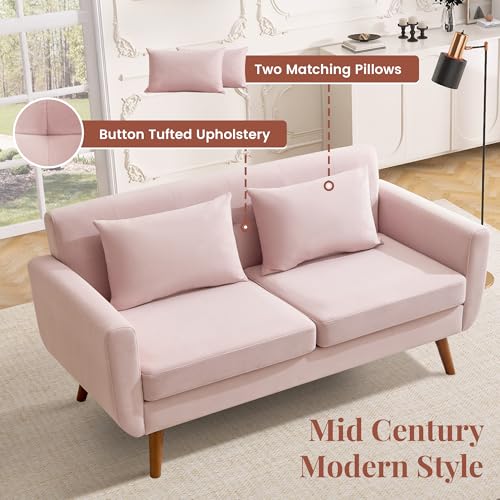 Tbfit L Shaped Couch Sofa, 80" W Mid-Century Modern Sectional Couches, 3 Seater Sofas with Wide Chaise Lounge & Two Pillows