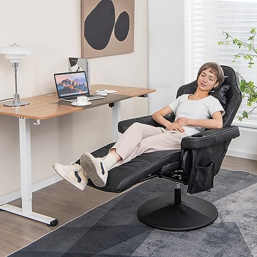 Goplus Massage Gaming Chair, Racing Style Gaming Recliner w/Adjustable Backrest and Footrest