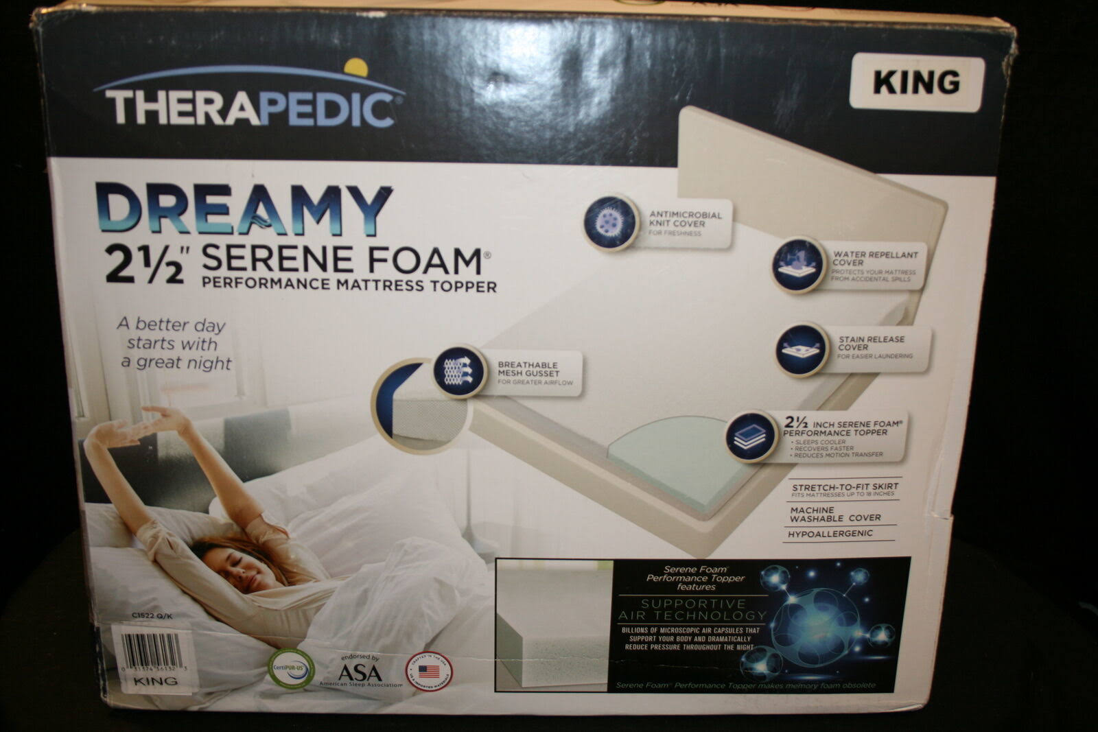Therapedic Dreamy 2.5-inch Serene Foam Mattress Topper, King, White
