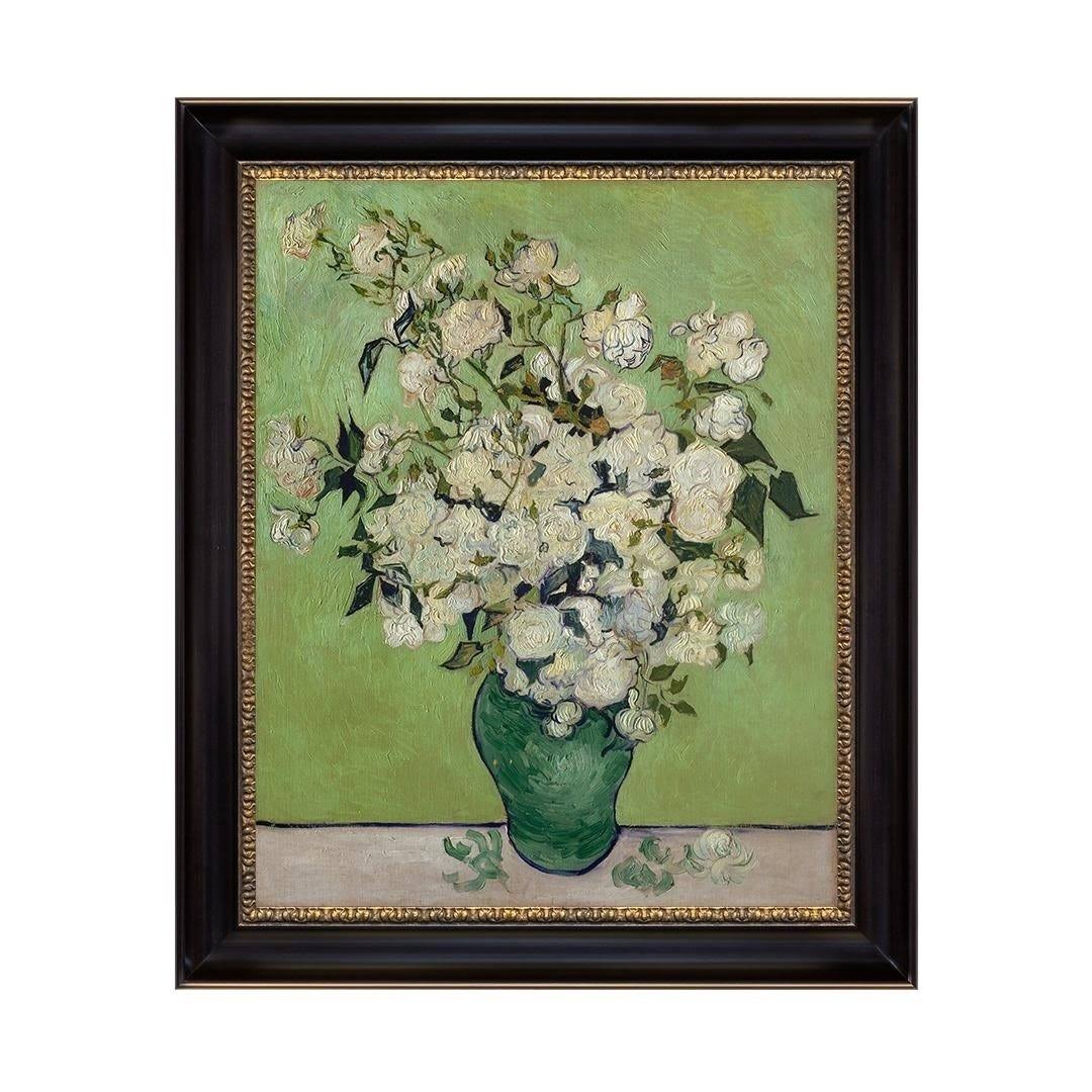 Vase of Roses by Vincent Van Gogh 1890 Oil Painting Print on Canvas 20 in. x 24 in. - Plastic - Black