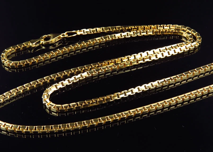 Solid Genuine 10K Yellow Gold Box Style 2.5MM Chain Necklace 24-30 Ins