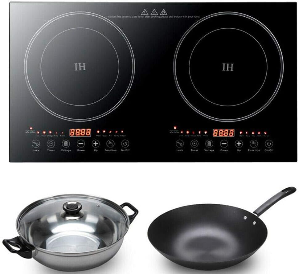 Dual Electric Induction Cooker, 110V 1200w Portable Digital Countertop Double Burner Cooktop Burner Sensor Touch Stove with 8 Gear Firepower