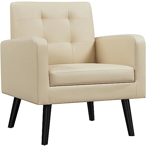 Yaheetech Mid-Century Accent Chairs, PU Leather Modern Upholstered Living Room Chair