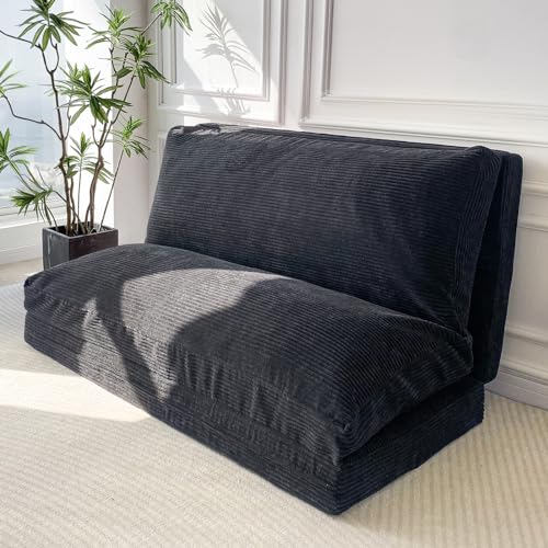 MAXYOYO Bean Bag Bed Folding Sofa Bed Floor Mattress for Adults, Extra Thick and Long Floor Sofa with Corded Washable Cover, Dark Grey, 30x95 Inch
