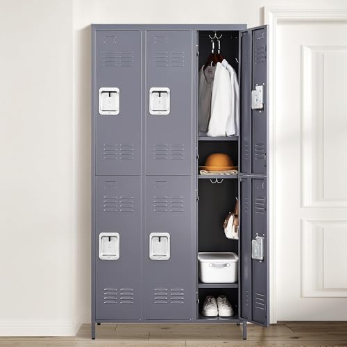 6 Doors Metal Lockers for Employees 72" H Storage Cabinet Lockable Locker with Shelves Steel Storage Locker for Gym School Office Home Requires