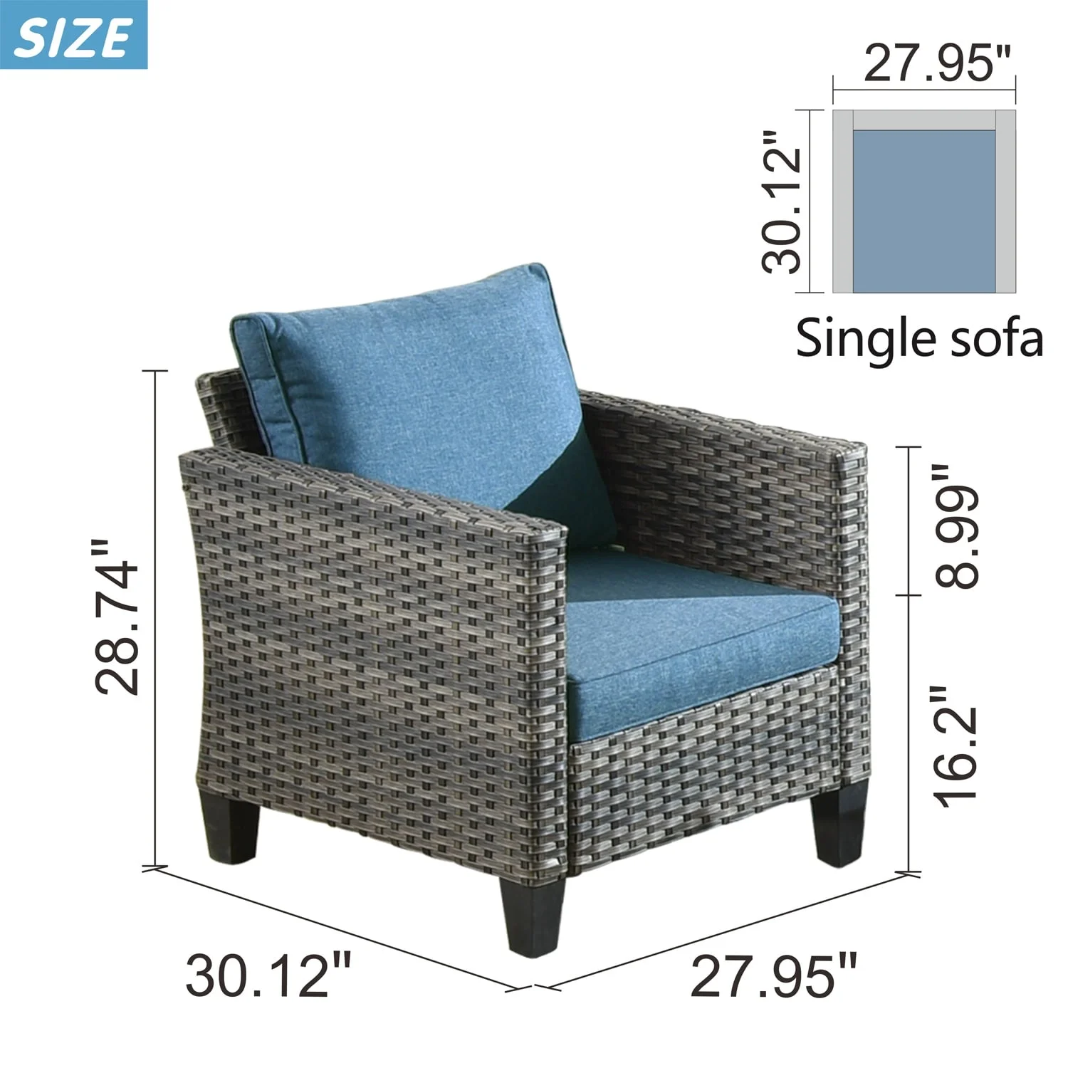 OVIOS  2-piece Outdoor High-back Wicker Single Chairs Denim Blue