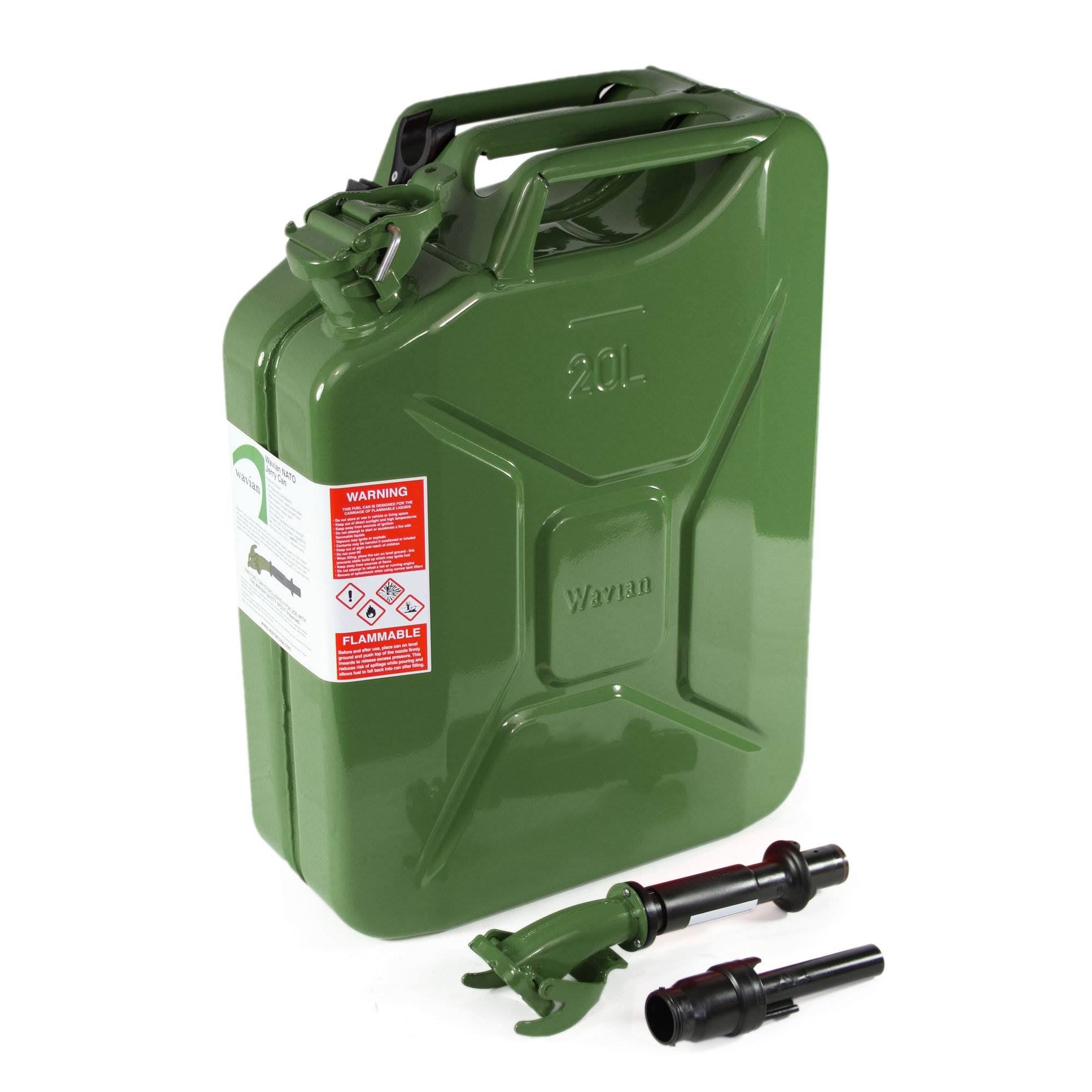 Wavian 3008 Authentic Carb Fuel Jerry Can with Spout, Green, 5.3 Gallon
