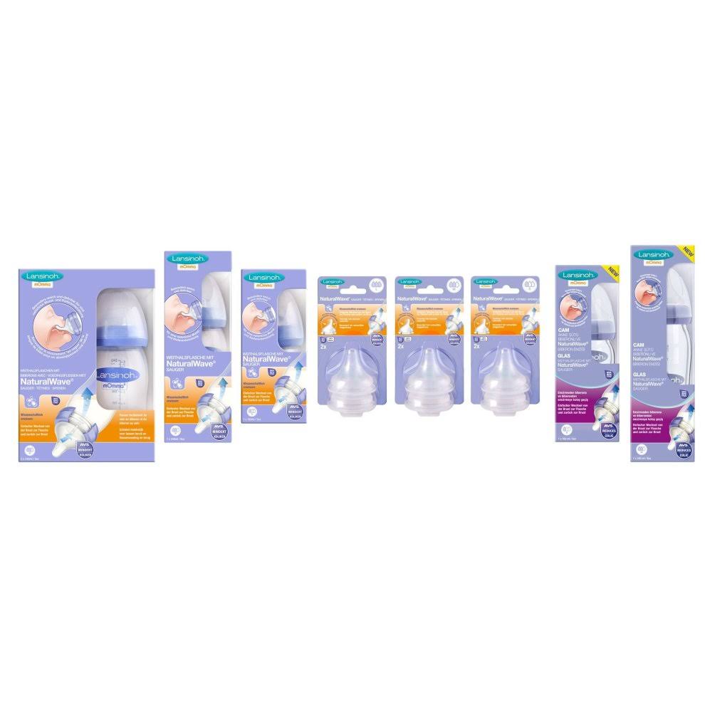 Lansinoh Glass Feeding Bottle with NaturalWave Teat, 240 ml