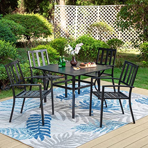 PHI VILLA Stackable Wrought Iron Patio Dining Chairs - Set of 2 Black Outdoor Chair Bistro Metal Chairs, Support 300 LBS