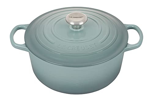 Le Creuset Enameled Cast Iron Signature Round Dutch Oven with Lid, 5.5 Quart, Sea Salt & Signature Saucepan - Sea Salt