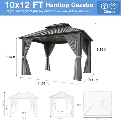 10x10 FT Gazebo Hardtop Gazebo Aluminum Pergola with Aluminum Frame, Double Galvanized Steel Roof