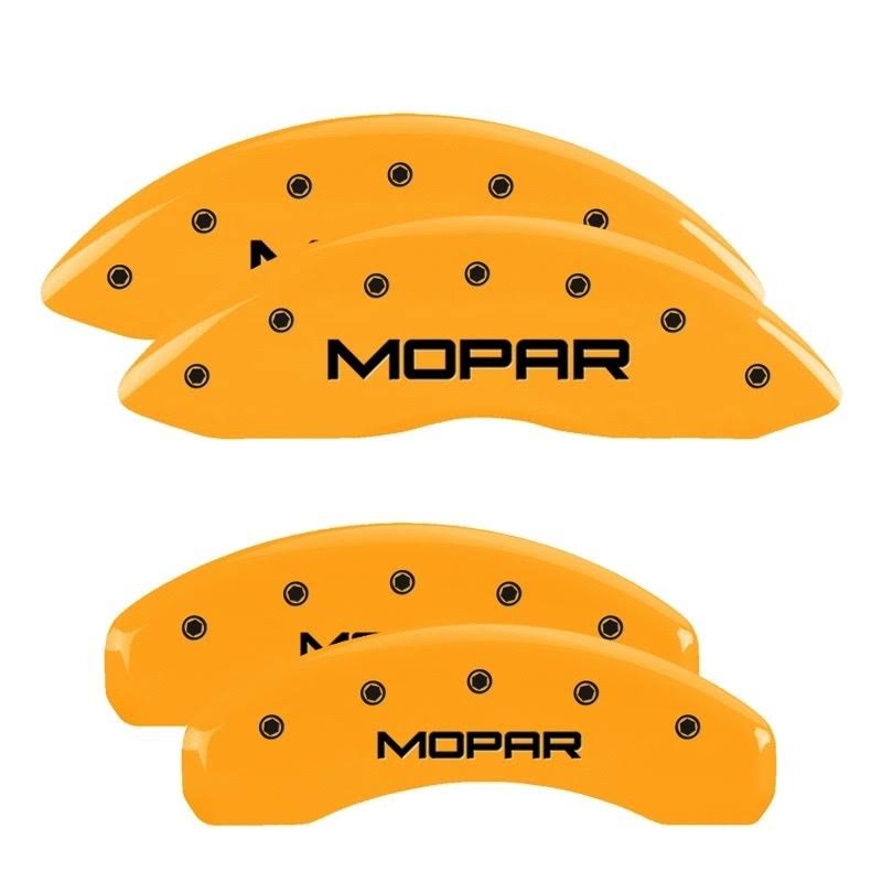 MGP 55005SMOPYL - 4 Caliper Covers Engraved Front u0026 Rear Mopar Yellow Finish Black Char 2019 Ram 1500