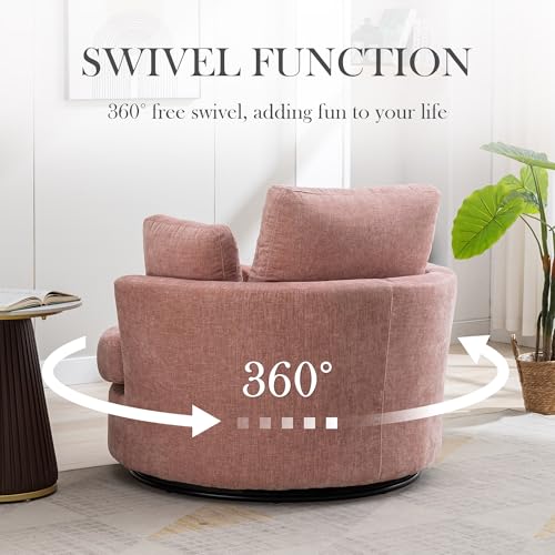 Aoiy & Wifon 42.2" W Oversized Swivel Barrel Chair with Ottoman, Upholstered Round Accent Chair with Storage Ottoman, Chenille, Beige