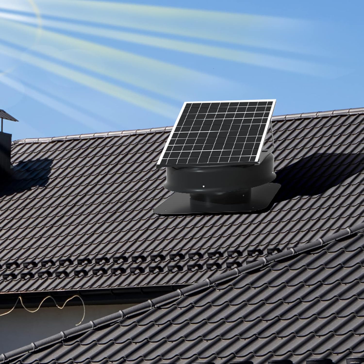 VEVOR Solar Attic Fan, 40 W, 1230 CFM Large Air Flow Solar Roof Vent Fan, Low Noise and Weatherproof with 110V Smart Adapter, Ideal for Home