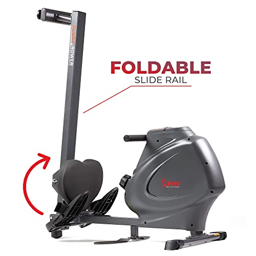 Sunny Health & Fitness Multi-Function Premium Magnetic Rowing Machine, Bicep Curls, Upward Rows, Seated Rows, Foldable Slide Rails, Digital Monitor