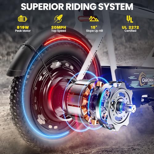 Caroma Peak 500W/800W/1200W Electric Scooter with Seat, 16 * 3" Fat Tire Ebike for All-Terrain, Max 15/25/30 Miles Ranges&20MPH