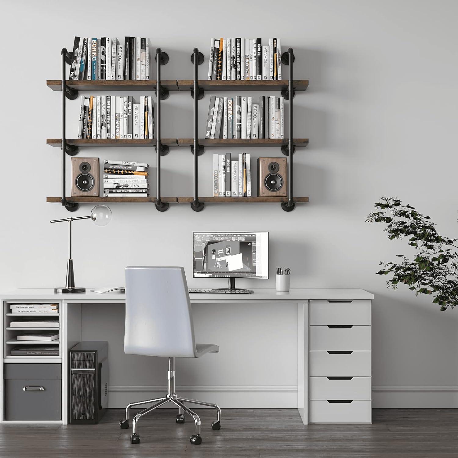 CADMIC Industrial Wall Mount Iron Pipe Shelf for Office Room Kitchen DIY Open Bookshelf Retro Black Storage Shelves Pipe Shelving Hung Bracket (3