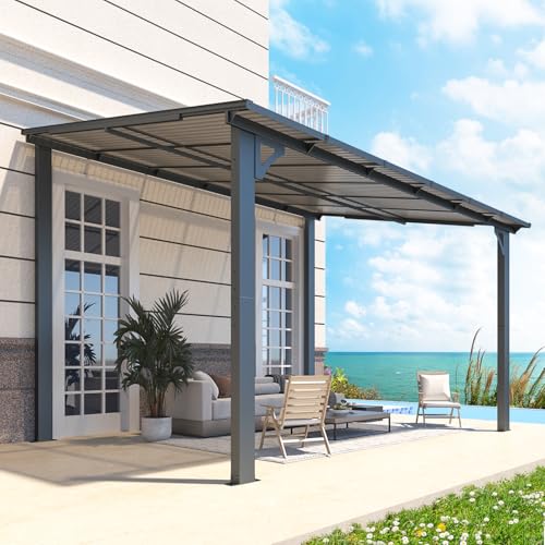 AECOJOY 10&rsquo; x 10&rsquo; Gazebo, Wall Mounted Gazebos Pergola on Clearance, Outdoor Patio Lean to Gazebo Awnings for Deck, Porch