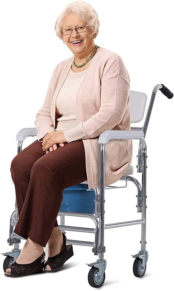 KOHARA Commode Chair,Toilet Chair Wheeled Commode,Wheeled Chair with Round Bowl and Footrests,Portable Bathroom Chair,Mobile Commode