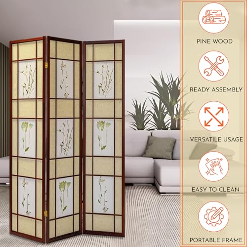 Legacy Decor 3 Panels Room Divider - Portable & Foldable Freestanding Room Privacy Screen - 71” Tall Botanical Floral Dressing Screen