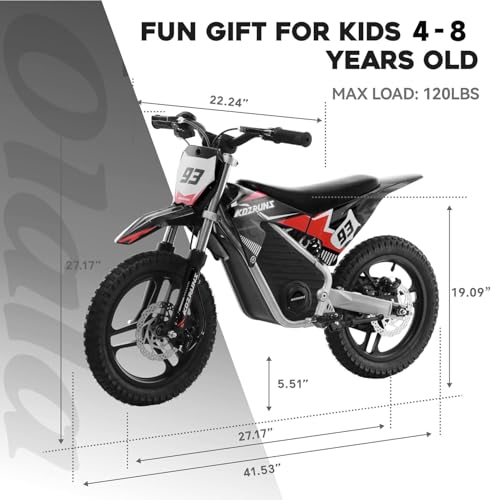 OLALA 36V Electric Dirt Bike for Kids Aged 4-8, Brushless 350W Racing Grade Electric Motorcycle, Up to 18.6MPH & 3 Speed Settings, Dual Disc Brakes