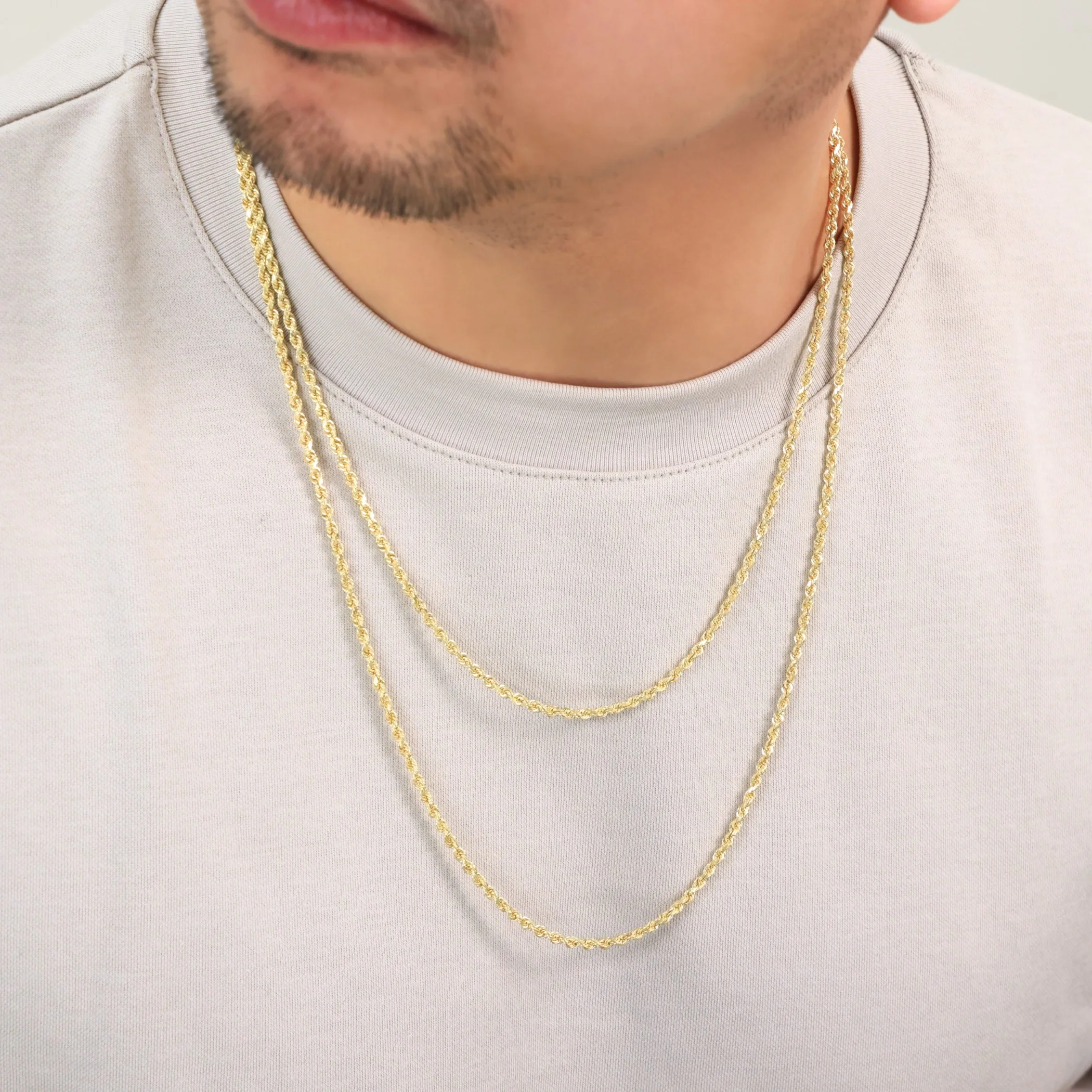 Nuragold 14k Yellow Gold 3mm Rope Chain Diamond Cut Necklace, Mens Womens Jewelry 16" - 30"