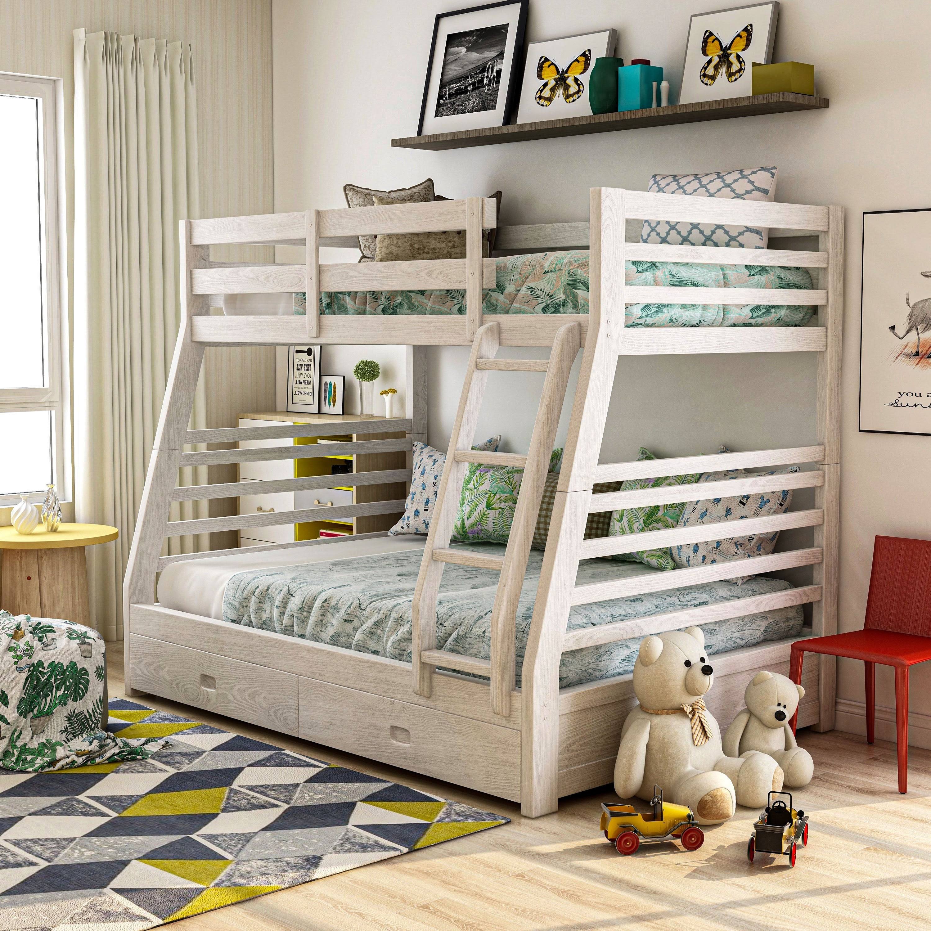 Furniture of America Cude Modern Twin/Full Solid Wood Bunk Bed Set - Dark Walnut