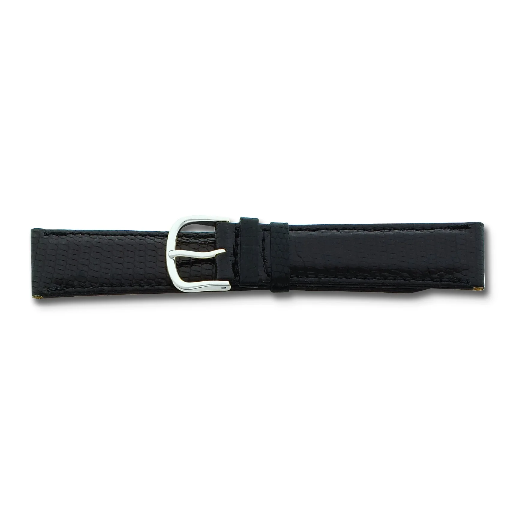 De Beer Black Genuine Lizard Leather Watch Band 18Mm Silver Color
