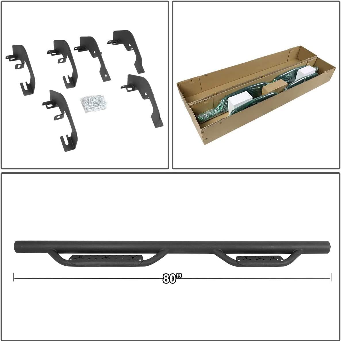 Step Pad Nerf Bar Running Boards Compatible with Silverado Sierra 1500 2500HD 3500HD Extended Cab 07-19, Mild Steel, Black Powder Coated