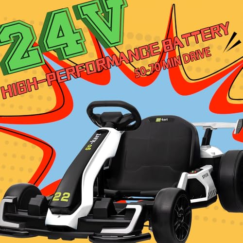 KerryYoo K61 Go Kart Electric Drift Kart Car with Length Adjustable Seat, 24V Outdoor Ride on Toy with 4 Speed Mode