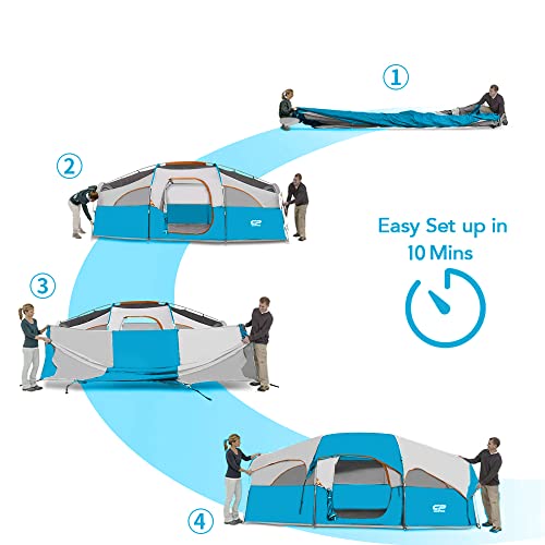 CAMPROS CP Tent 8 Person Camping Tents, Weather Resistant Family Tent, 5 Large Mesh Windows, Double Layer, Divided Curtain for Separated Room