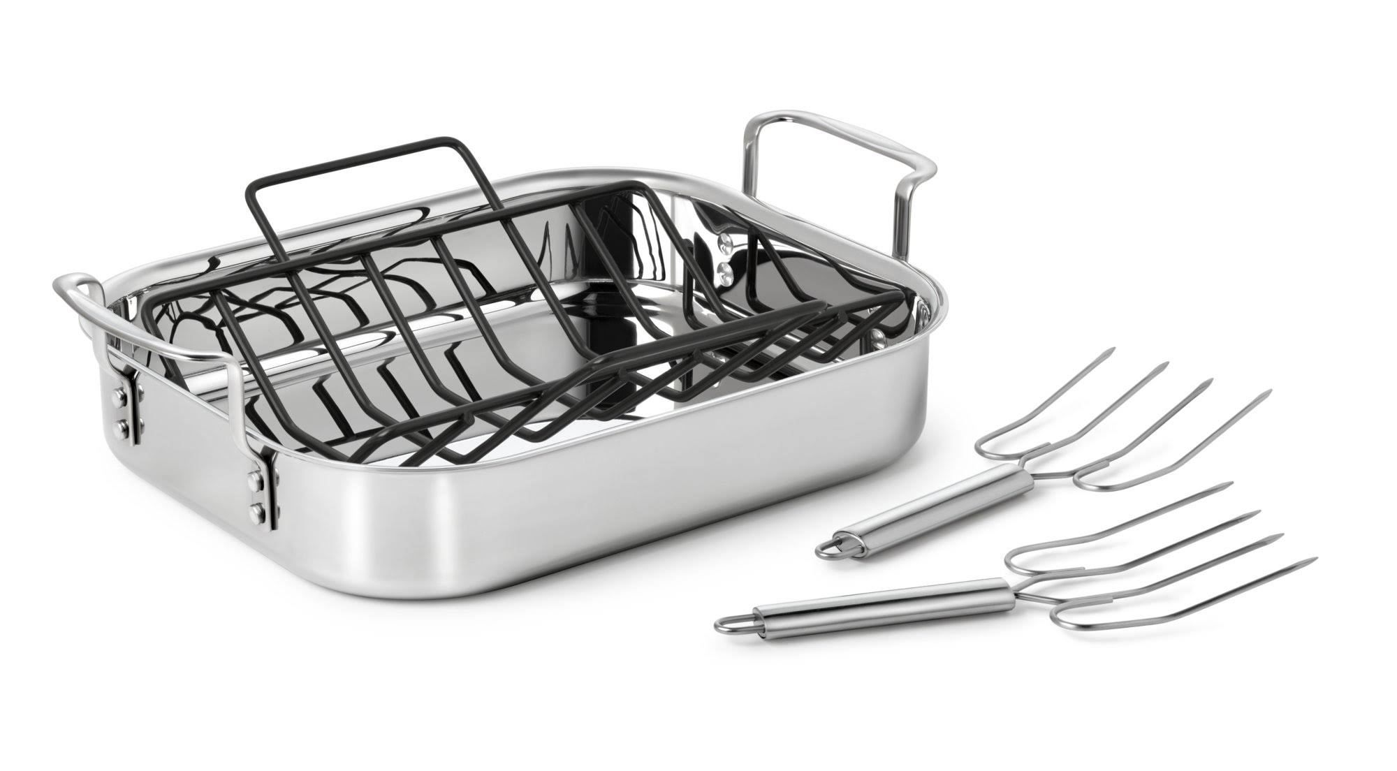 Calphalon Tri-Ply Stainless Steel 14x22 Roaster with Rack and Lifters