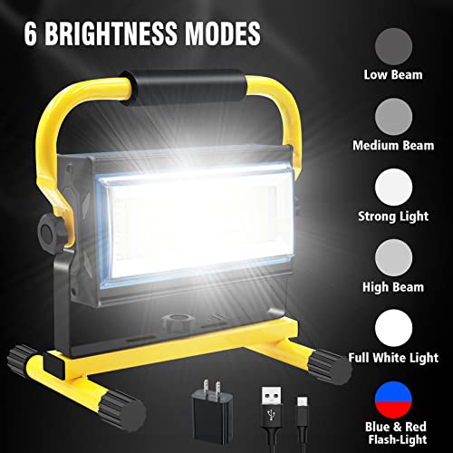 100W COB Rechargeable Work Light, 7000LM Cordless LED Work Lights, Waterproof Portable Flood Light with Stand for Outdoor Camping, Hiking, Garage