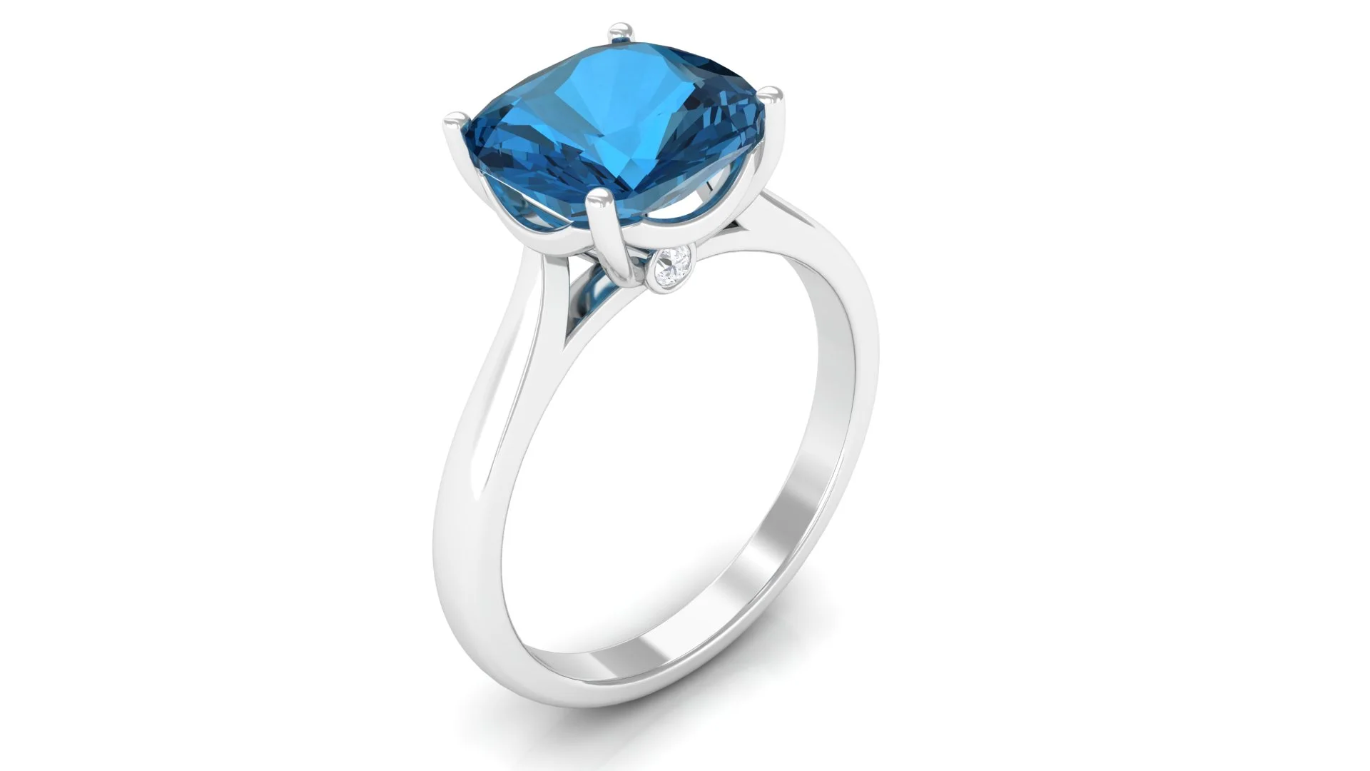 Rosec Jewels - 3 CT London Blue Topaz and Diamond Ring, Blue Topaz Solitaire Ring for Women, 925 Sterling Silver, US 4.00