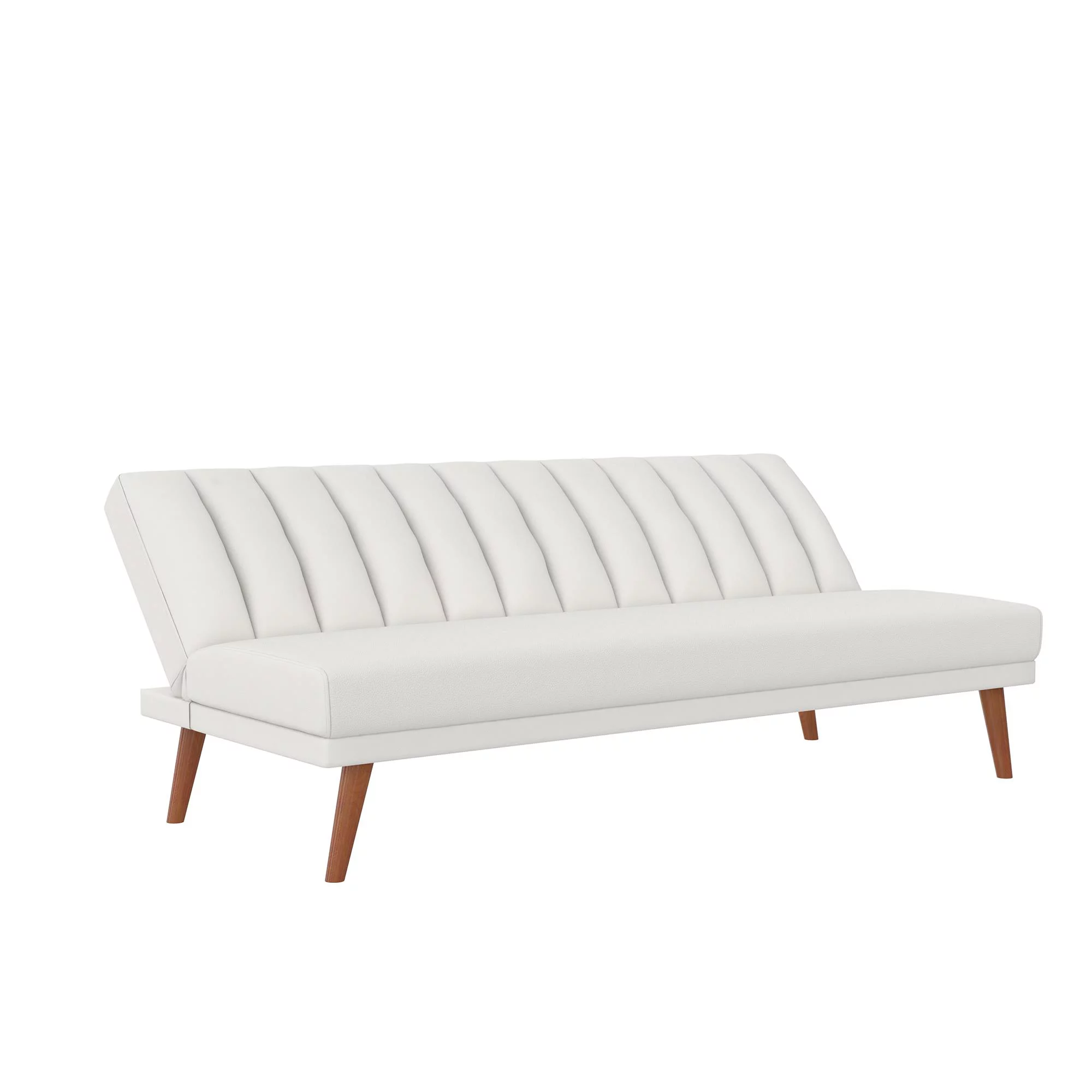 Novogratz Brittany Armless Futon, Sofa Lounger and Sleeper with Hideaway Support Legs, White Faux Leather
