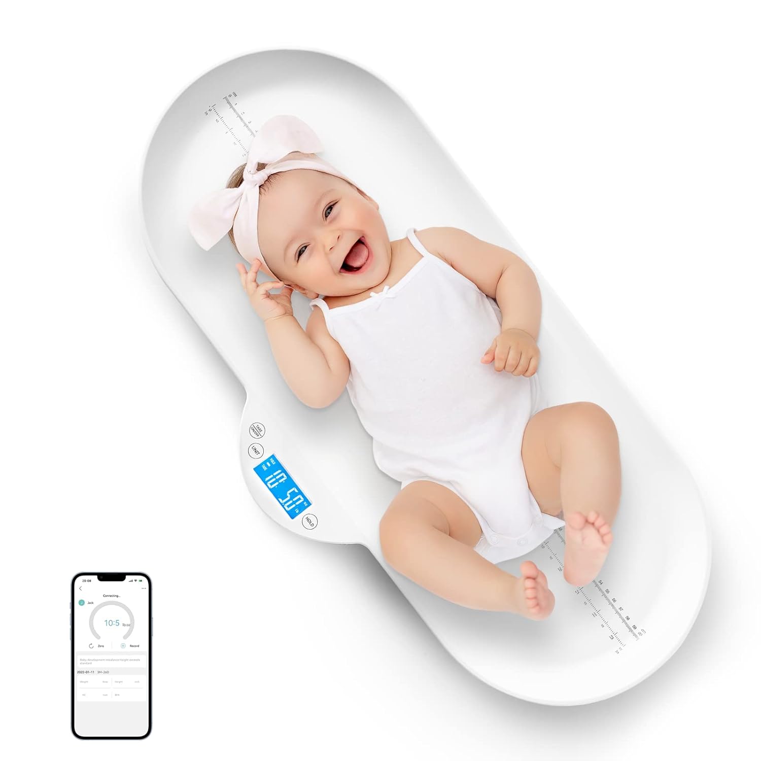 Smart Baby Scale, Pet Scale, Toddler Scale with App, Digital Weighing Scale for Newborn Infant Toddler Cat Puppy Animals with Auto Hold Function