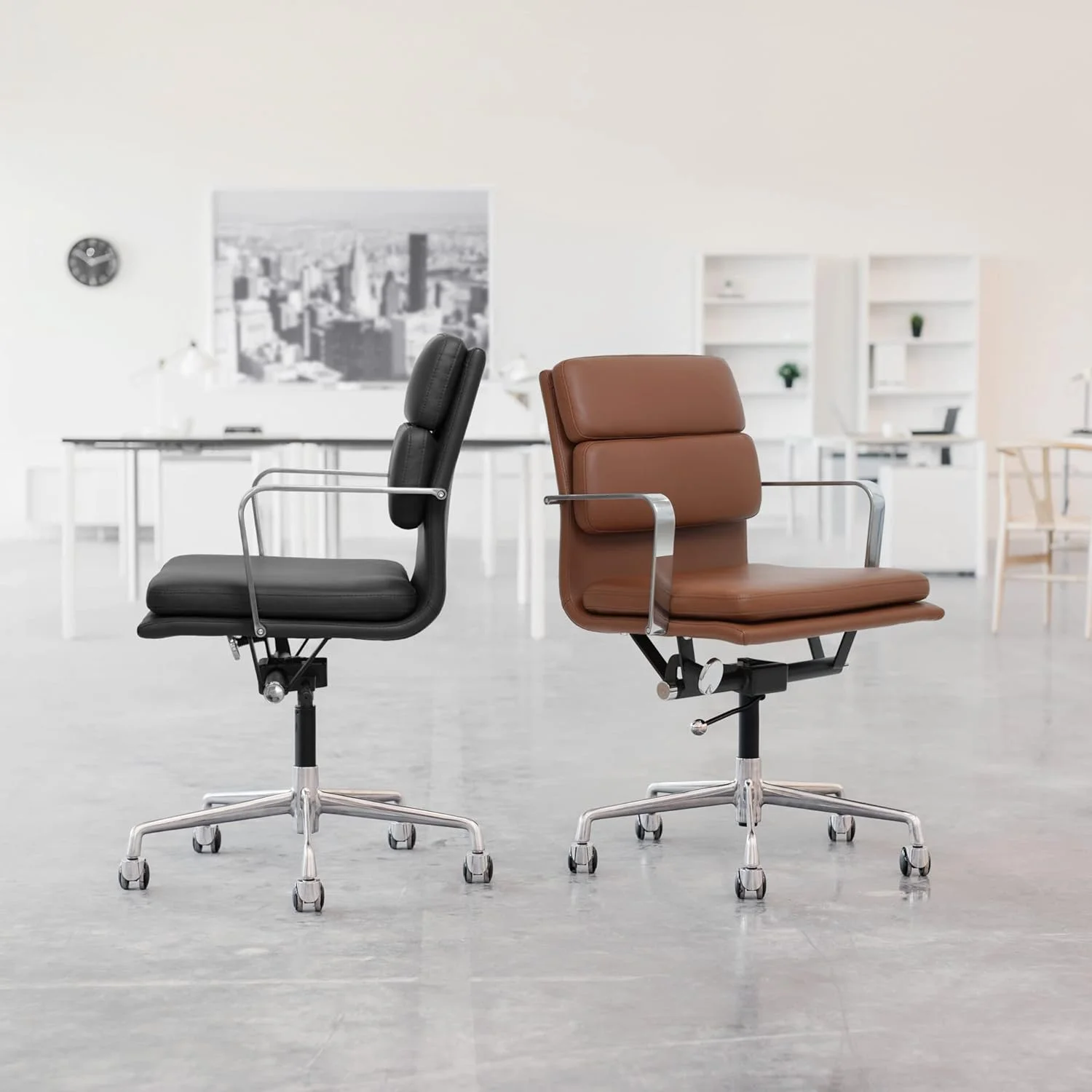 SOHO II Padded Management Office Chair - Back Desk Chair With Arm Rest, Swivel & Cushion Availability, Made Of -Cotton Fabric, Dark Blue Fabric