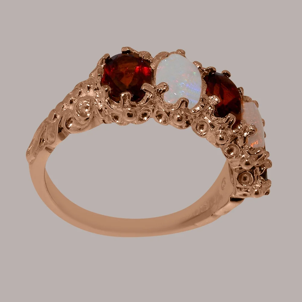 LBG British Made 14k Rose Gold Natural Garnet & Opal Womens Eternity Ring - 33 size options - Size 10